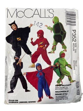 McCalls P352 Sewing Pattern Turtle Ninja Power Ranger Spider Size 5-6 Boy UNCUT